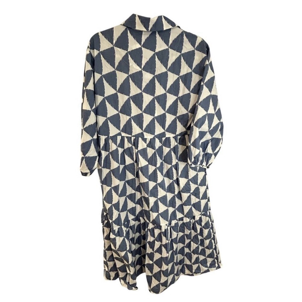Maeve Anthropologie The Bettina Tiered Shirt Dress Blue White Geometric - Picture 4 of 9